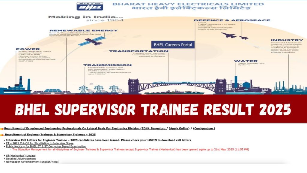 BHEL Supervisor Trainee Result 2025: Cut Off Marks, Merit List