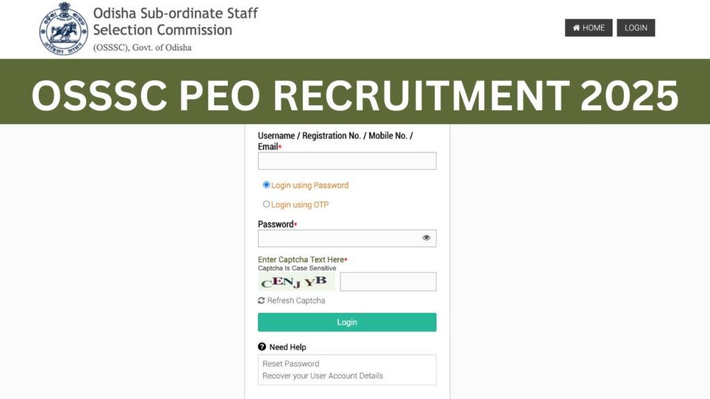 ⁠OSSSC PEO Recruitment 2025, Notification, Application Form