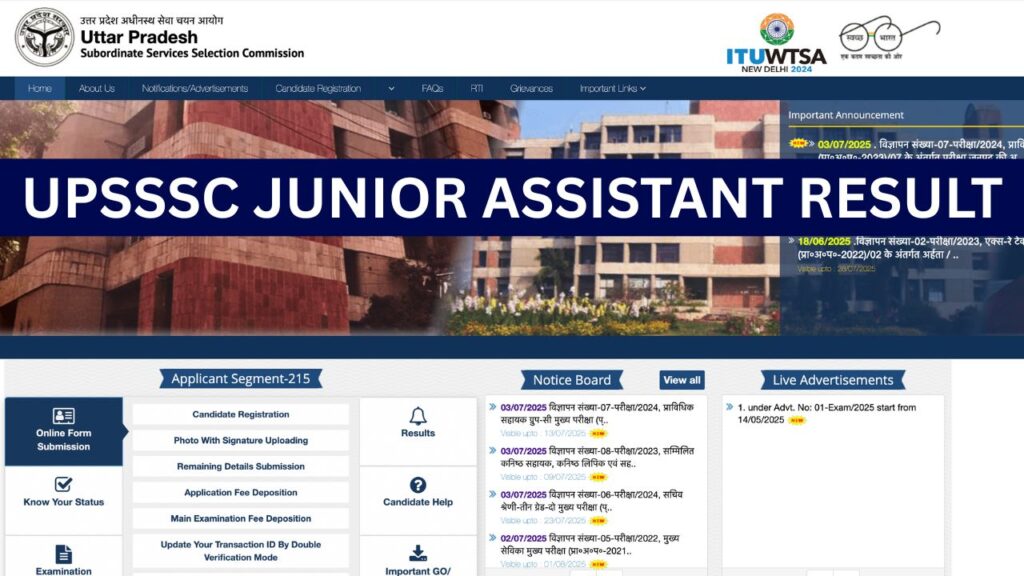 UPSSSC Junior Assistant Result 2025, Merit List, Scorecard